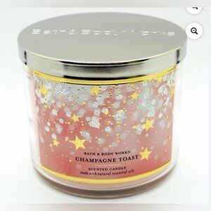 Bath & Body Works Champagne Toast 3 wick Candle - Pink and Gold Stars with lid